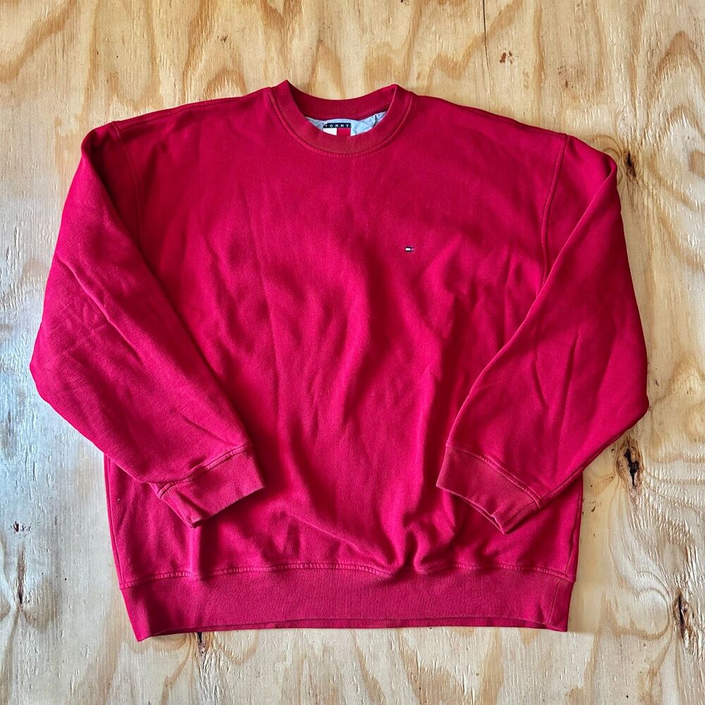 Vintage Tommy Hilfiger Red Embroidered Logo Crewneck Sweater (Size XXL)